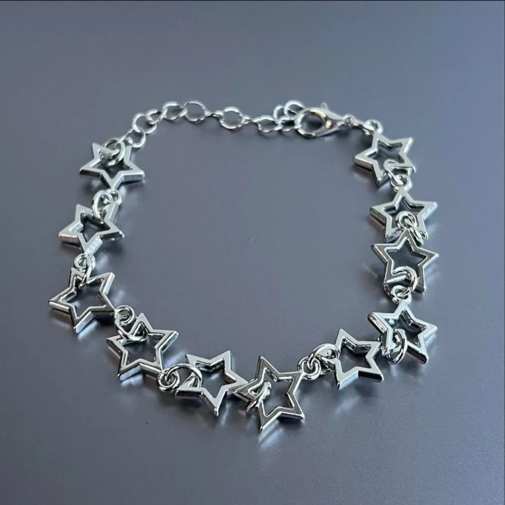 Y2K 2000s style star-stacked cute goth grunge silver bracelet